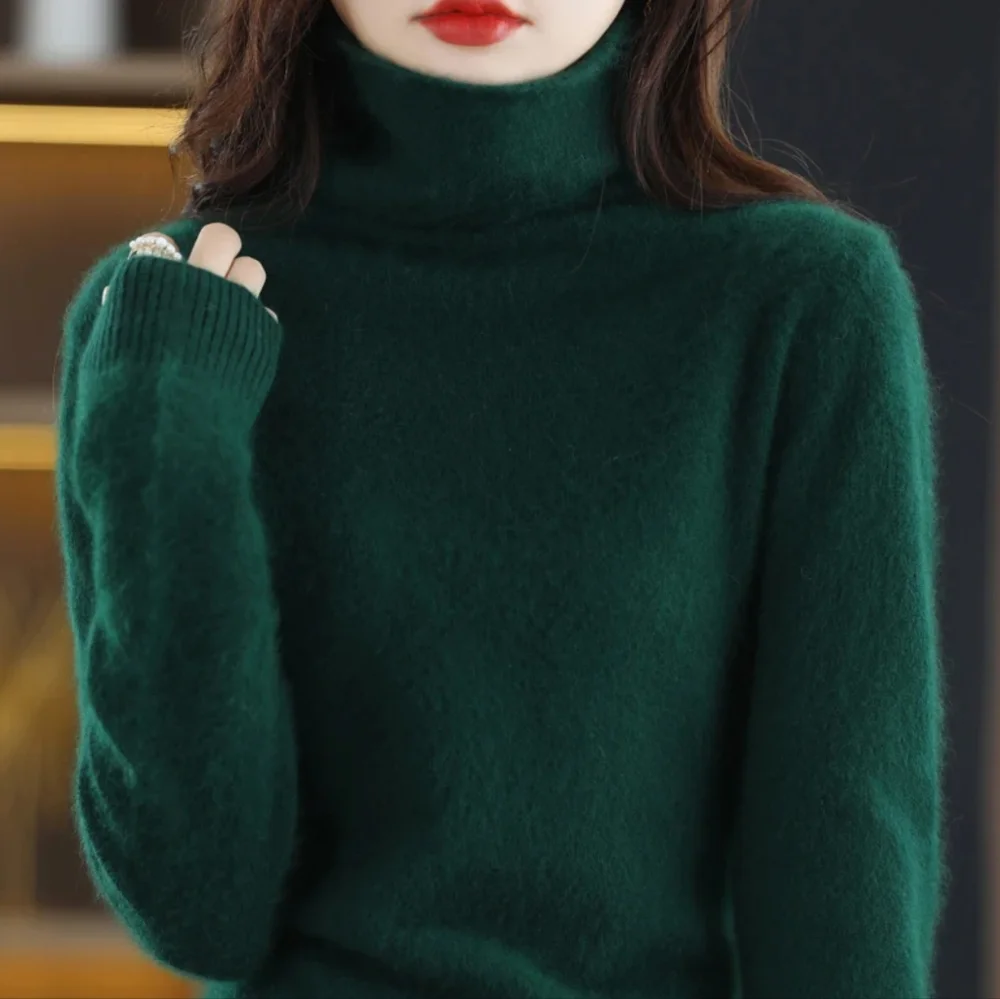High Collar Mink Cashmere Sweater Women's Pullover - Picture 6 of 9